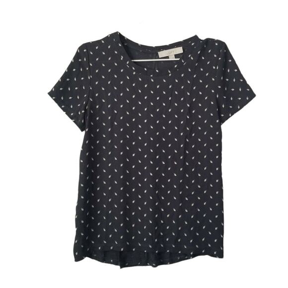 Loft Navy Blue Leaf Print Blouse size XS - Picture 1 of 8
